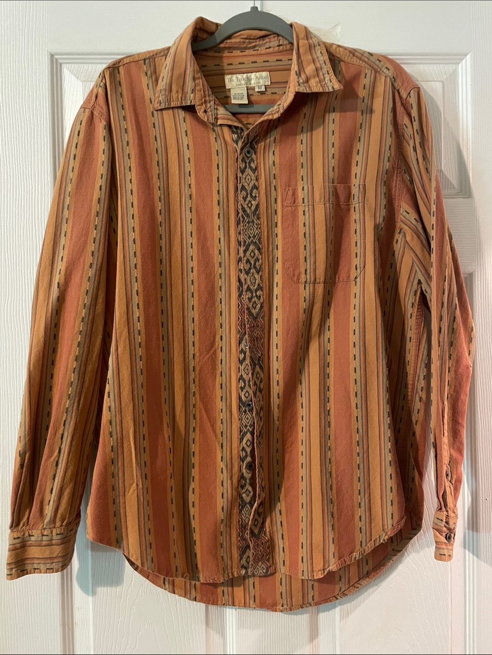 The Territory Ahead Men's Rust and Tan Striped Button-Down Shirt